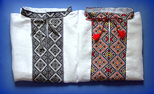 Father's Day Sale Set 2 Vyshyvanka Men's Ukrainian Embroidered White Linen Shirt Wedding Handmade XL
