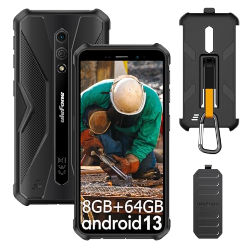 Ulefone Armor X12 Pro - Smartphone irrompible, Android 13 Octa-Core 8 GB+64 GB/TF-256 GB Smartphone, 4860mAh 13MP+8MP 5,45'' HD+ IP68K Teléfono irrompible, 4G Dual SIM Face ID NFC GPS, Negro