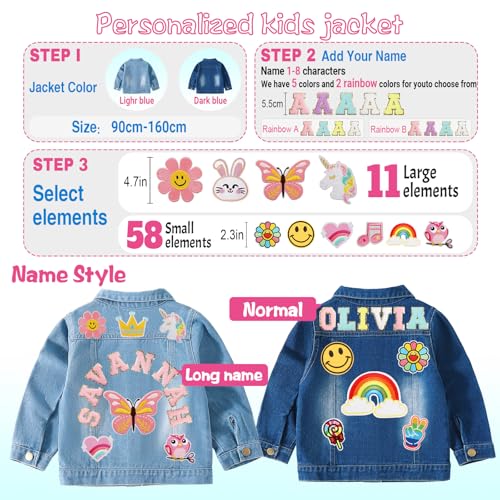 Personalized Kids Denim Jacket with Names, Custom Girls Jean Jackets Clothes, 1-14 Year Old Girl Boy Birthday Easter Gifts, Outerwear Spring & Fall Long Sleeve Jackets for Toddlers Girls Boys4