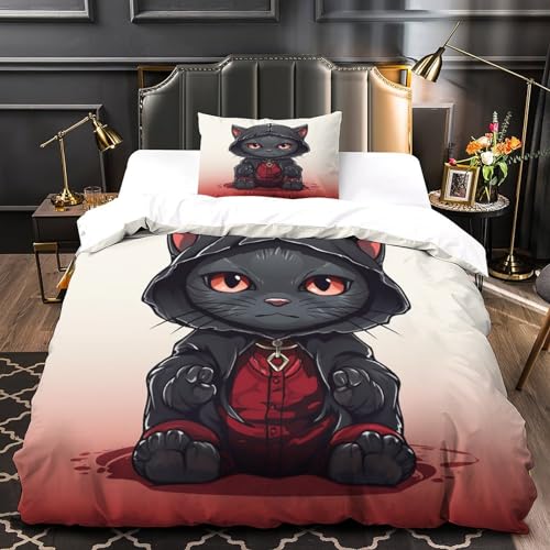 Housse de couette chat 135x200 microfibre douce anti-transpiration
