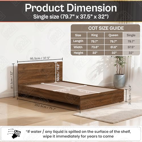 Image of ABOUT SPACE Bed - (80 x 38 inches) Single Bed Without Storage | Engineered Wooden Bed Frame with Airflow & MDF Support Board for Mattress | 1-Year Warranty Cot for Bedroom - Columbia Walnut