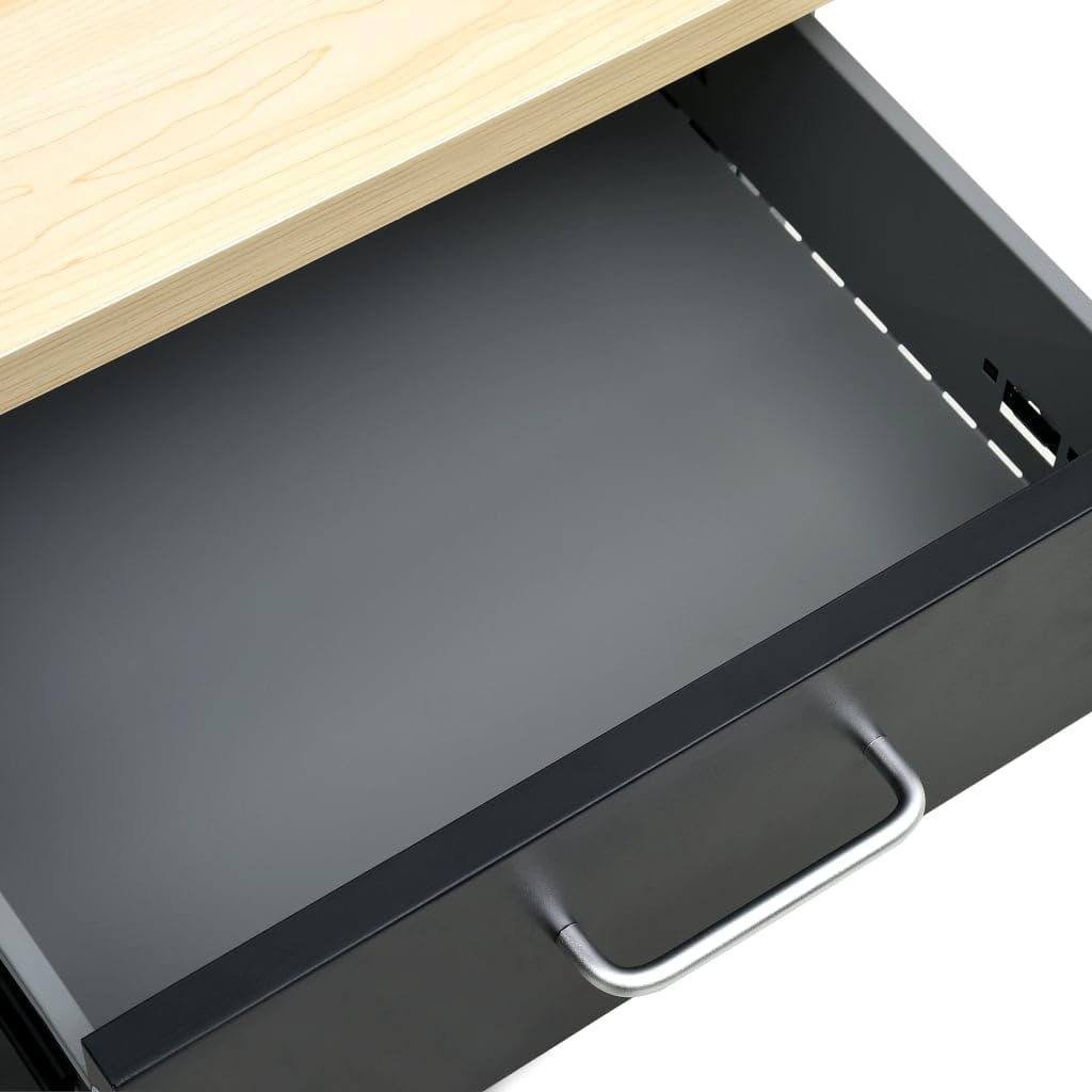 HUAKEHOM Arbeitstisch mit 6 Schubladen 1 Schrank Höhenverstellbare Füße Werkstatt Werkbank Werktisch Packtisch Schwarz 160x60x85cm Stahl