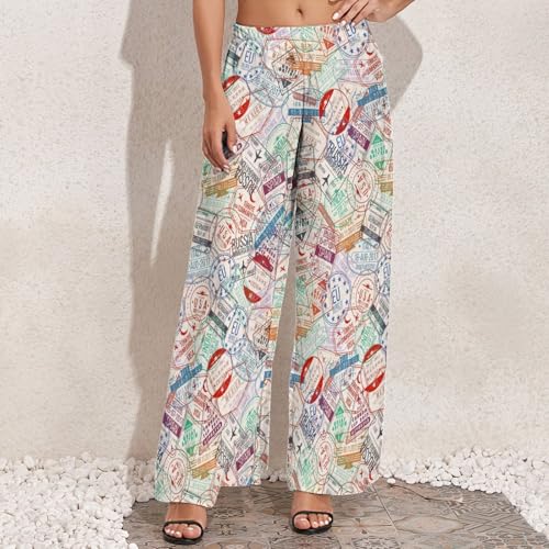 VOSERY Palazzo Pants for Women - Passport Stamp Comfy Casual Womens Wide Leg Pants Baggy Lounge Pants3