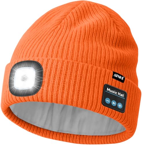 Bonnet lampe frontale LED rechargeable USB et chapeau hiver tricoté musique sans fil
