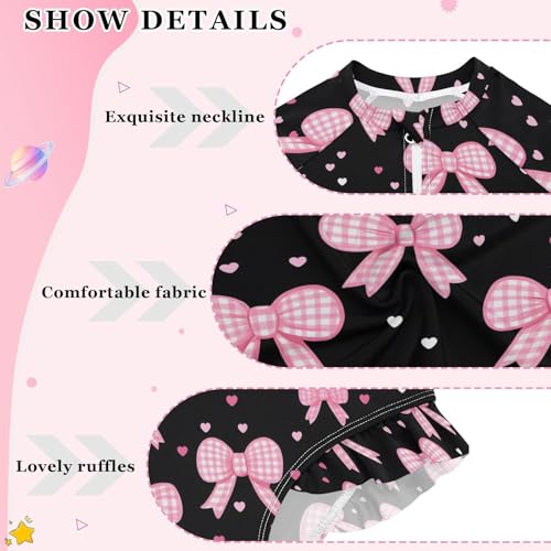 ALAZA Cute Bow Heart Love Black Girls One Piece Swimsuit Long Sleeve Rash Guard Swimsuits UV 50+ Swimwear Zipper4