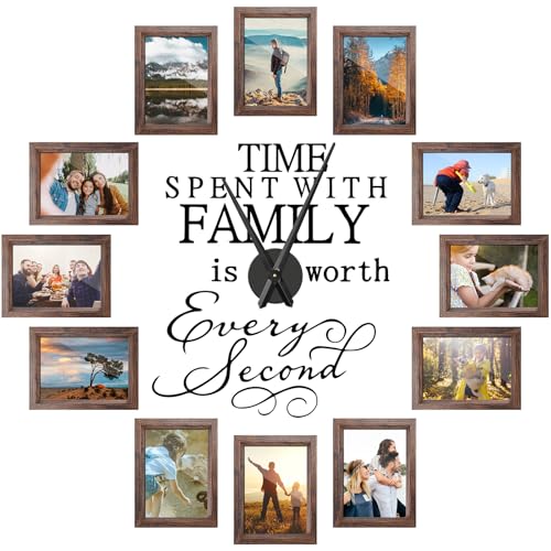 Briwooody Family Photo Clock Frame Wall Decor for Living Room, Family Picture Frame Clock Wall Art, Mother's Day Gifts, Mom Birthday Gifts, Room Decor(5 x 7 Inch,Brown)