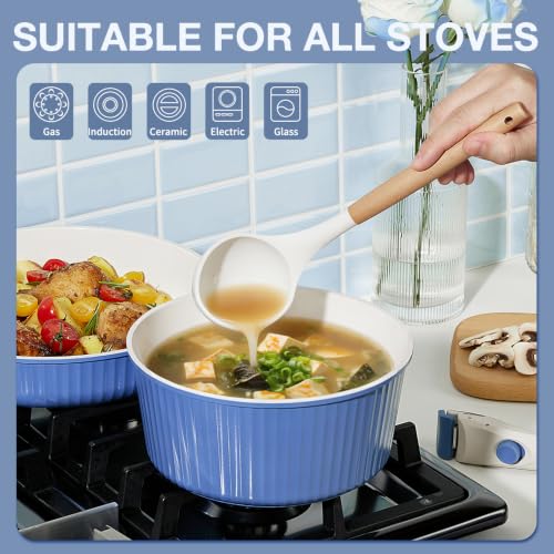 Image of KOCH SYSTEME CS 5 Pcs Ceramic Cookware Set with Detachable Handle, Nonstick Pots and Pans Set, Induction Compatible Dishwasher Safe Pots and Pans, Stackable Space Saving Kitchen Set, Non Toxic, Blue