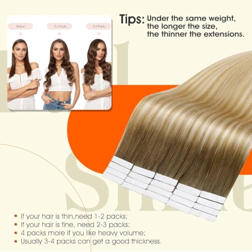 Image of Full Shine Seamless Tape In Hair Extensions, Ash Brown Ombre 24 Inch