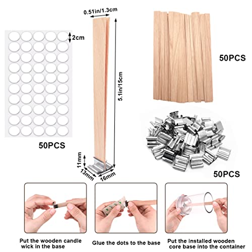 50 piezas pabilos de madera para velas con base de acero miniatura 2