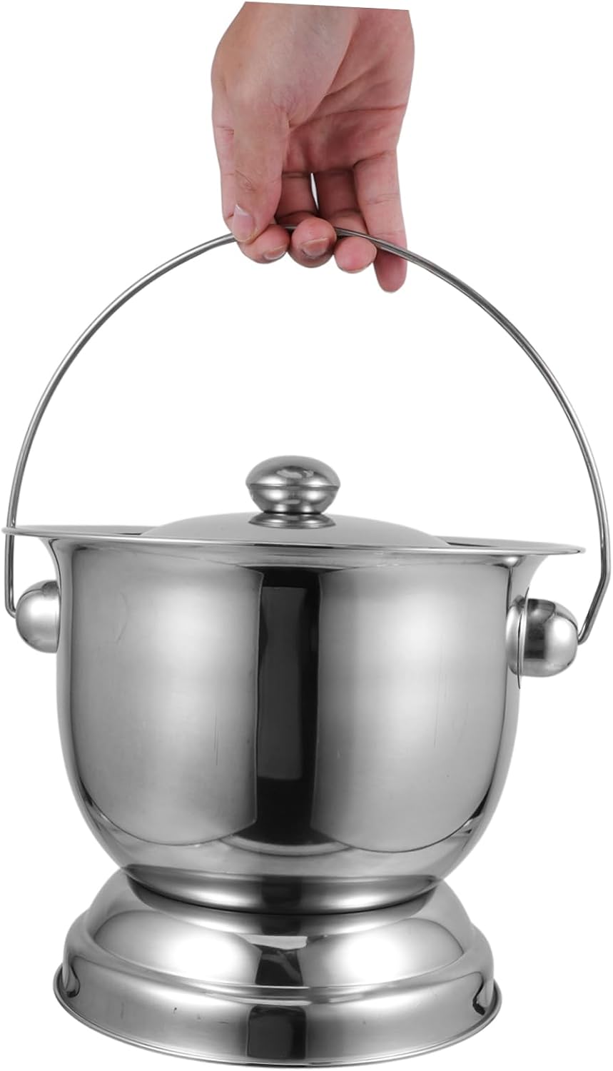 Bedside Commode Bucket Stainless Steel Urinal Boys and Girls Women Portable Covered Safe Easy to Carry