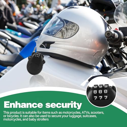 Candado Retráctil con Combinación de 3 Dígitos, Cable de Acero de 77 cm para Casco Moto, Bicicleta, Scooter, Maletas y Mochilas | Candado Antirrobo Compacto y Seguro para Moto y Bici - imagen 5