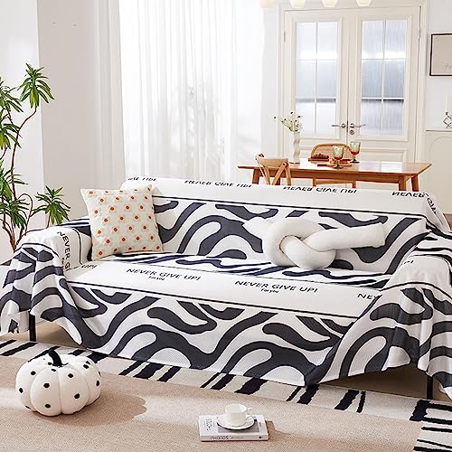 Homxi Housse Canape 3 Places Angle,180x360CM,Housse Canapé Angle Motif Géométrique Housse de Canapé d'angle Soie de Glace Serviette de Canapé Salon Noir...