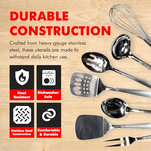 Chef Craft - 8 Piece Stainless Steel Kitchen Utensils Set with Utensil Holder - Image 4