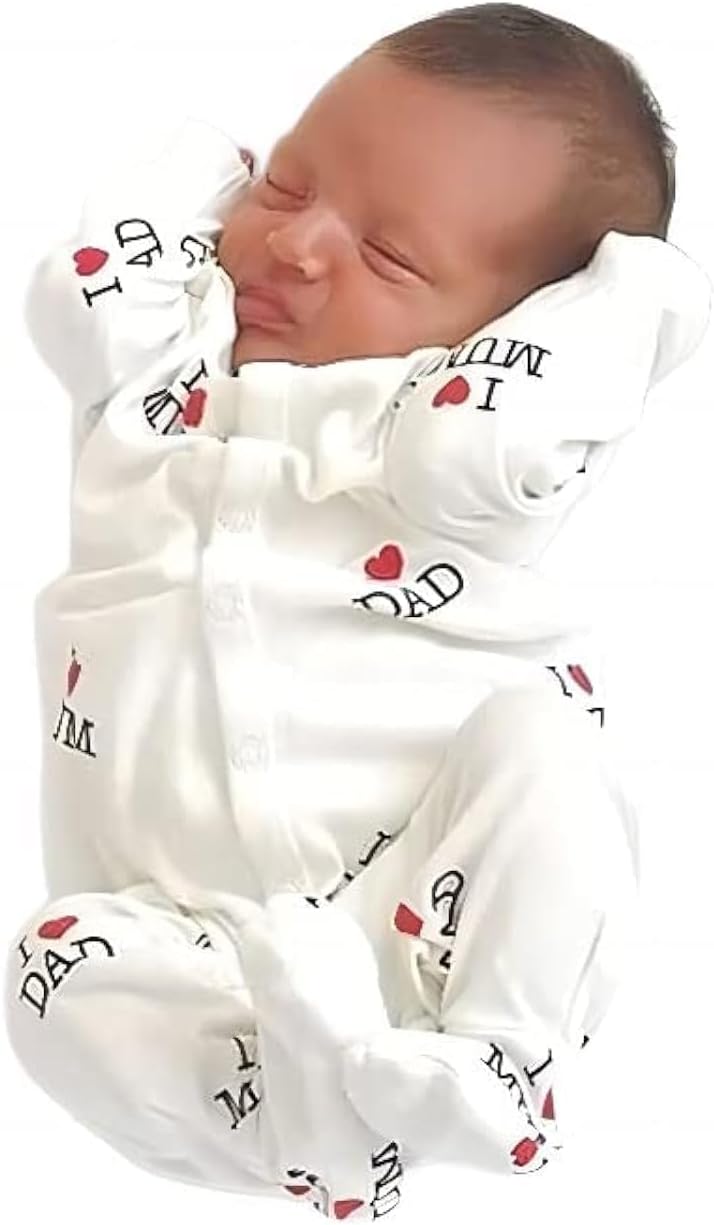 "I Love DAD Mum Lovely Solid Letters Printed Long-Sleeve Baby Jumpsuit