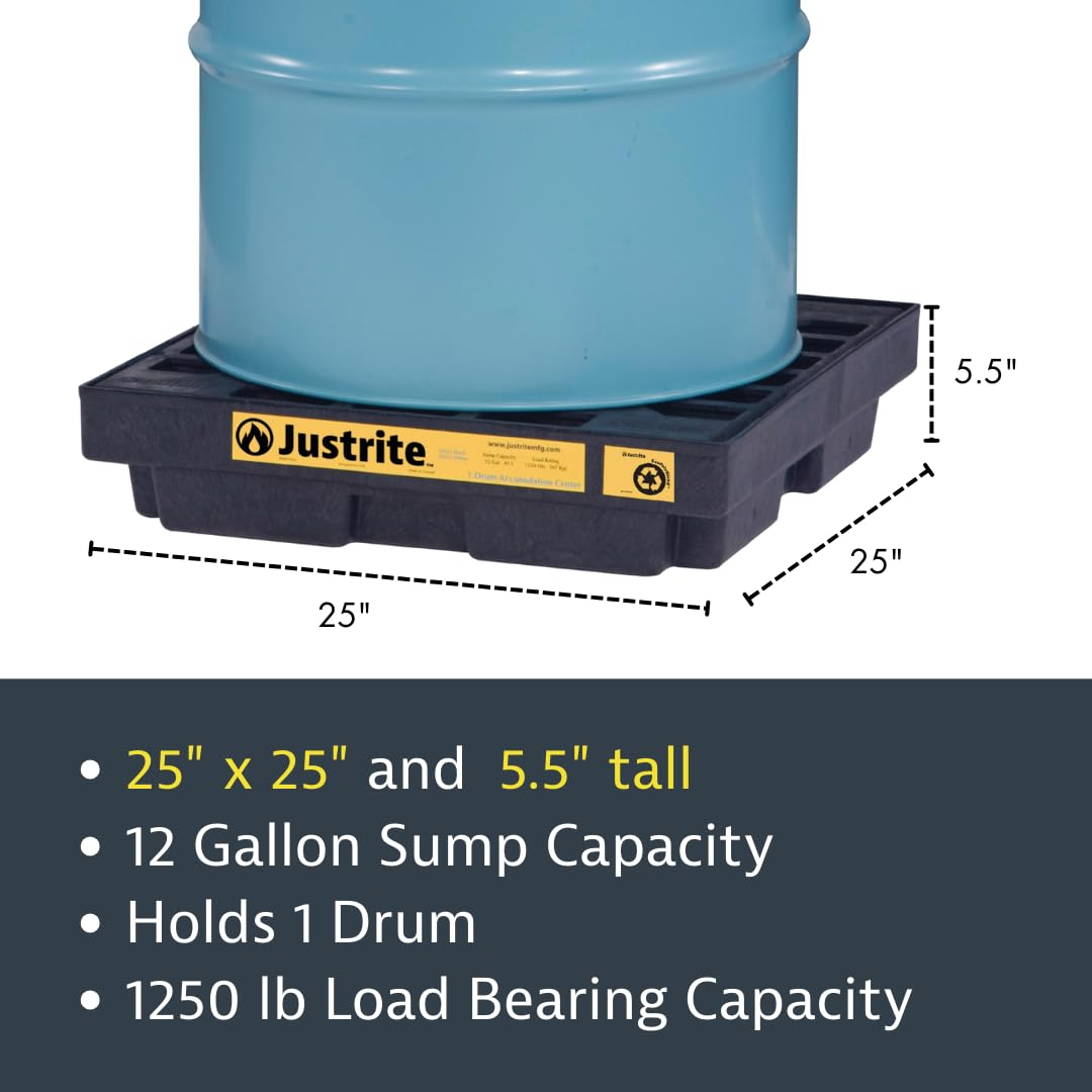 Justrite | PE-Auffangwanne aus PE-Regenerat | Flachwanne | für 1 x 200 l Fässer | Auffangvolumen 45 l | Flachwanne, für 1 x 200 l Fässer, Auffangvolumen 45 l