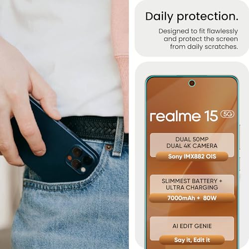 Image of ArmourPro Screen Protector for Realme 15, Premium Ultra Thin TPU Front Membrane Guard, Bubble-Free, Edge to Edge Coverage, Fingerprint Friendly | Crystal Clear, 1 Pack