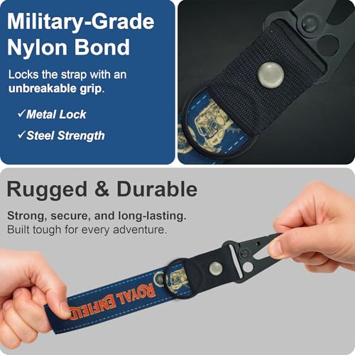 Image of SnapStrap RoyalRide Carabiner Keychain Compatible with Royal Enfield Strong Heavy-Duty Metal Clip with Fabric Key Ring Bike Accessory