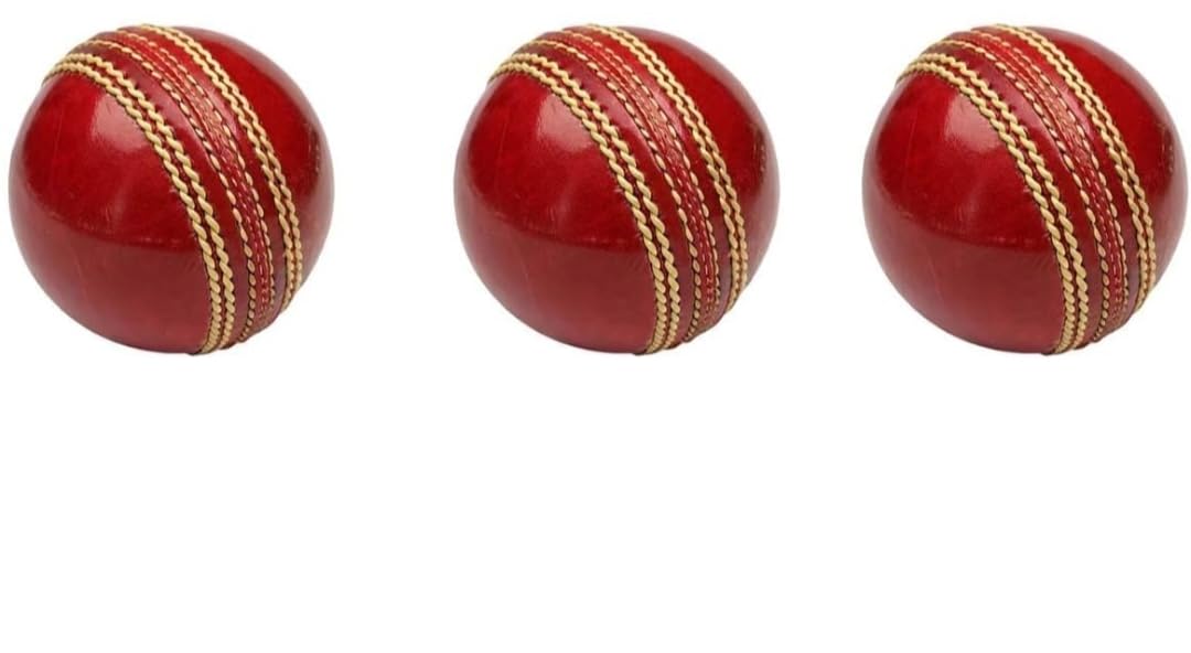 Cork Ball Red Leather Cricket Ball with Gold Stitching, Pack of 3 | 4-Piece Construction, Practice & Match Use, Gold Seam Stitching, Durable Leather, Standard Size-picture-35
