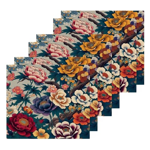 YANENDIE Flowers Washcloths Towels, Highly Absorbent and Soft Cotton Face Cloths, 6 Pack Quick Dry Wash Cloths - 12 X 12 Inches