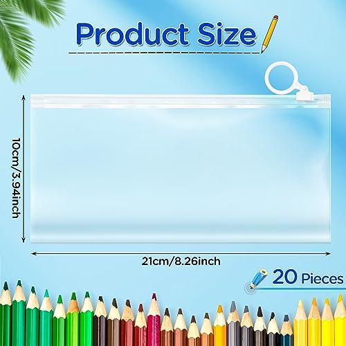 RUMIA 20PCS Clear Storage Bags PVC Transparent Clear Pencil Cases Zip Pouch for Kids Boys Girls Pen Clear Stationery Supplies School Exams Men Women Travel Cosmetics Storage Bag Office Household Bags