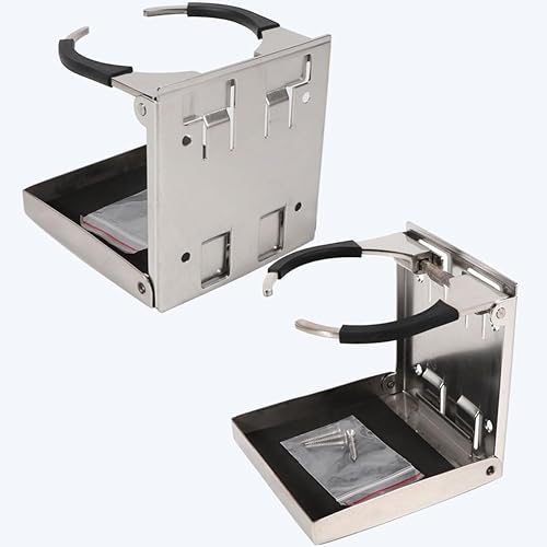 2PCS plegable sostenedor de la bebida de acero inoxidable ajustable portavasos marinobarcocaravanacoche (grande)