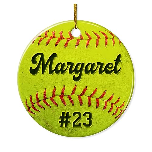 Personalized Softball Ornament Custom Name Number Softball Ball Christmas Ceramic Ornaments Sports Keepsake Gifts Xmas Tree Decorations