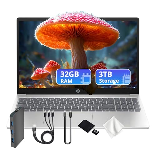 HP 15.6�C���`HD�m�[�g�p�\�R���AIntel i5-1334U�A32GB RAM�A3TB�X�g���[�W(2TB SSD+1TB�h�b�L���O�X�e�[�V�����Z�b�g)�AIntel UHD�O���t�B�b�N�X�ACopilot�A�t���T�C�Y�L�[�{�[�h�AWi-Fi 6�AHD�J��