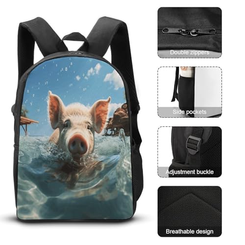 Printed Backpack With Lunch Pack Storage Box Case PigSwim Bathe 3pcs Lightweight Travel Backpack3