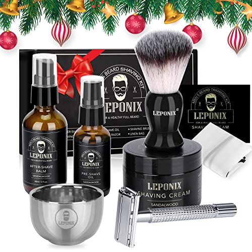 Shaving Kit for Men, Includes Sandalwood Shaving Cream, Mens After Shave Balm, Pre-Shave Oil,Shaving Brush and Bowl, Beard Bib, Aftershave Gift Set for Men Boyfriend Stocking Fillers - Image 3