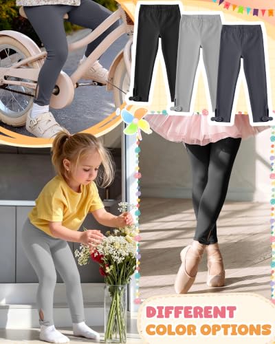 Image of 3 Pack Toddler Girl Cotton Leggings | Baby Girls Cute Stretchy Pants, Soft Bow Knot Leggings, Kids Full Length Tight Pants, 18M-5T Solid Comfortable Leggings