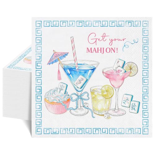 NatNarr 50 Pcs Mahjong Napkins 6.5 x 6.5 Inch Mahjong Accessories Decorative Beverage Dessert Paper Napkins for Casual Gatherings Game Nights Bridal Showers Mahjong Gifts