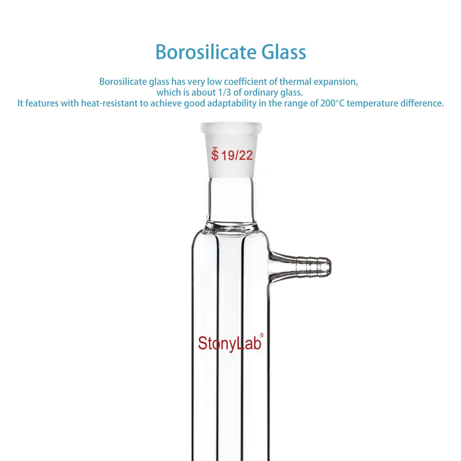 stonylab Condenseur Liebig avec Joint 19/22, Longueur de Veste de 200 mm Condenseur en Verre Borosilicaté Condenseur en Verre de Laboratoire