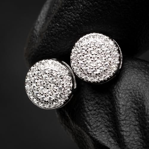 White Gold Plated 925 Sterling Silver Flower Cluster Honey Comb Set Hip Hop Iced 5A Cz Hypoallergenic Trendy Round Stud Screw Back Circle Earrings.2