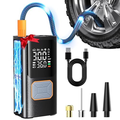 Cordless Tire Inflator Portable Air Compressor 150PSI Bike Pump with LED Light & Pressure Gauge Auto Shut-Off electric Air Pump for Car Tires with Digital Dual Values Display