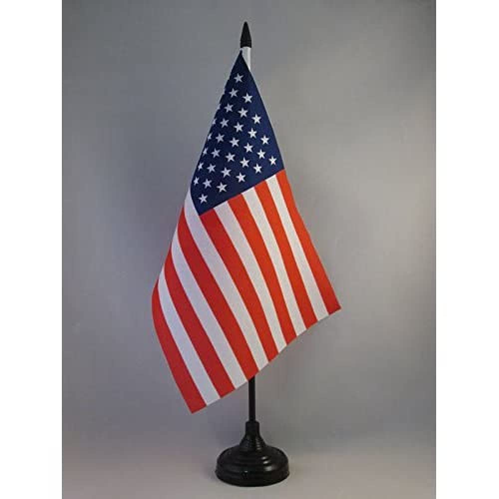 10x Mini-Flaggen USA Mit Weißem Mast - 14x21 Cm, Polyester - Für Partys, Paraden & Dekoration