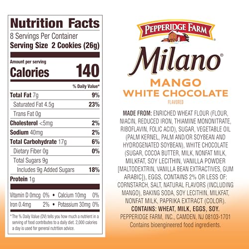 Image of Pepperidge Farm Milano White Chocolate Mango Flavored Cookies, 7 Oz Bag (Pack of 2)