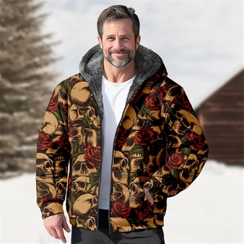 SIAOMA Skull Printing Hoodies for Men Casual Sherpa Warm Fleece Hoodie Jacket Sweatshirt Full Zip Coats4