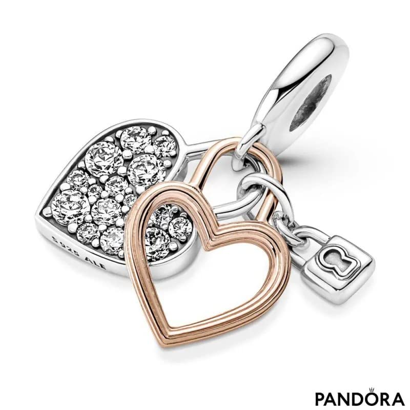 PANDORA Heart Padlock Double Dangle Charm - Gift for Her - Compatible Moments Rose & Sterling Silver with Cubic Zirconia - With Gift Box4