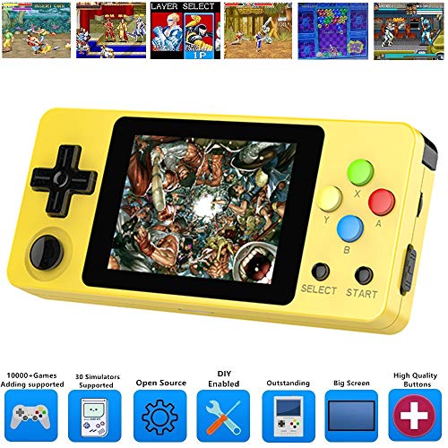 TAPDRA Consola de Videojuegos portátil Recargable con 10000 Juegos Integrados, 32 GB Fast Card Open Source Linux, Compatible con Agregar y Eliminar Juegos (Amarillo)