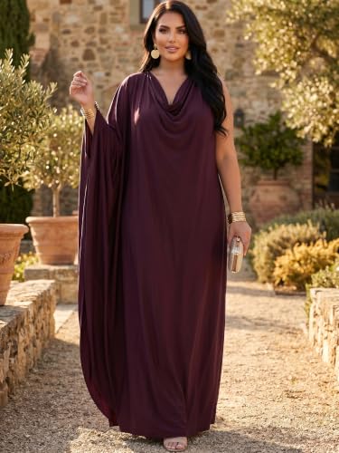 Image of KOH KOH Womens Long Cowl Neck Flowy Grecian Goddess Cape Sleeve Maxi Dress
