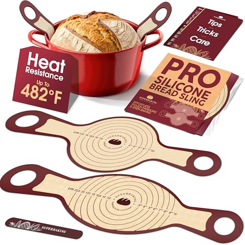 Pro Silicone Bread Sling 2 Pcs - 9in Round & Oval 482F Heat Resistant Dough Lifter, Non-Stick Dutch Oven Liners, Long Handles, Reusable Sourdough Bread Baking Supplies, Sourdough Gifts