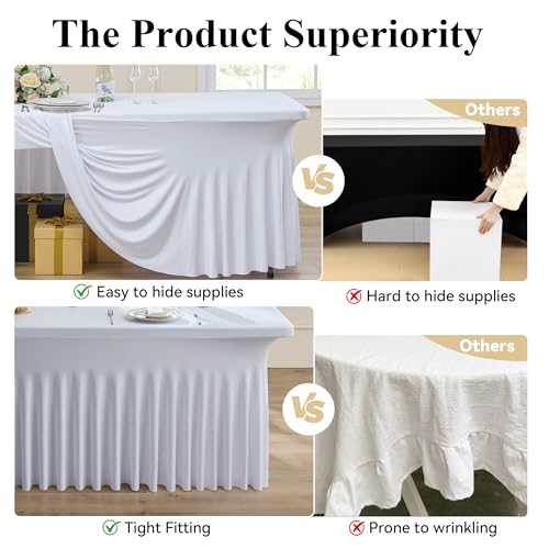 Image of 6ft White Spandex Tablecloth for Rectangle Tables, 2 Pack for Wedding Party