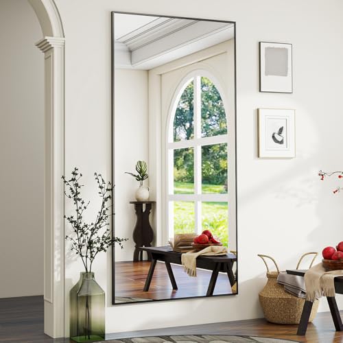 Koonmi 76x171 cm Mirror Full Length - Minimalist Modern Full Body Floor Length Mirror - Standing, Hanging, Leaning for Living Room, Black