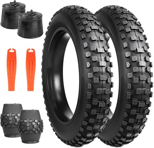 ZUKKA 2 PCS 20 Zoll Heavy Duty E-Bike Reifen 20x4.0 Mantel 102-406 Faltbar Fat Tire Fett Fahrradreifen Plus 2 PCS 20 Zoll schlauche 20x4.0 AV35mm für E-Bike/Mountain Snow Bike，Schwarz