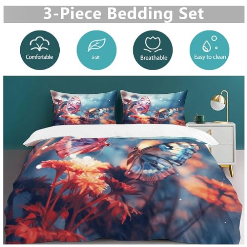 Parure de lit double douce en microfibre coton hypoallergénique imprimé papillon - 6