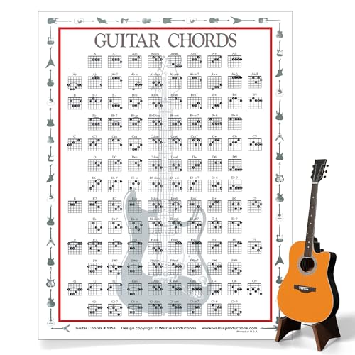 walrus productions Mini Guitar Chord Chart Poster - Laminated Guitar Chord Poster for Beginners and...