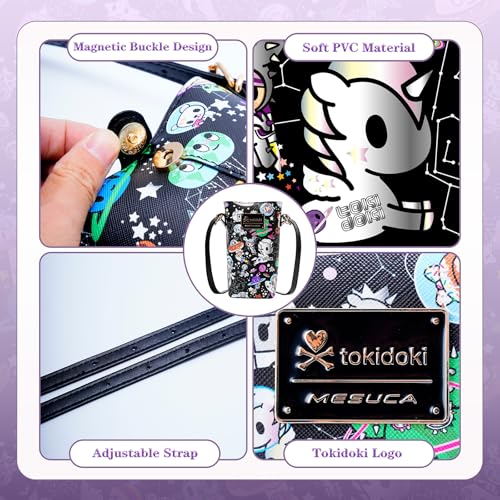 Tokidoki Small PVC Crossbody Purse, Button Cell Phone Bag Mini Shoulder Purse Wallet Smart Phone Pocket with Credit Card (Black)3