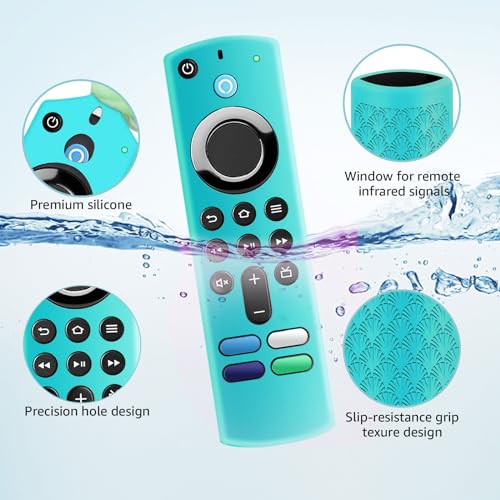 Image of (2 Pack) ONEBOM Silicone TV Remote Cover Case, Anti Slip Silicone Protective Control Case Cover with Lanyard(Glow Pink&Sky Blue)