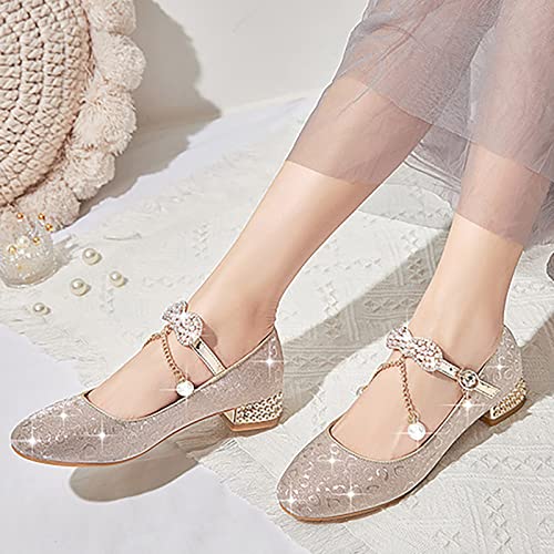 Betadog Girls Sandals Kids Glitter Bow Dress Shoes Heel Sequins Princess Sandals Toddler Flower Wedding Party Shoes (Gold-a, 5)4