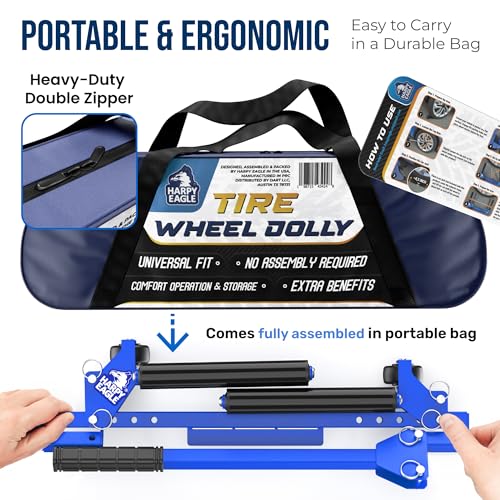 Image of Harpy Eagle Tire Dolly - Foldable Adjustable Width up to 40 inch Tire Wheel Dolly with 240 lb Load Capacity, Pre-Assembled Wheel Lifter Cart for Cars, SUVs, Trucks with Portable Carry Bag /Patent Pending